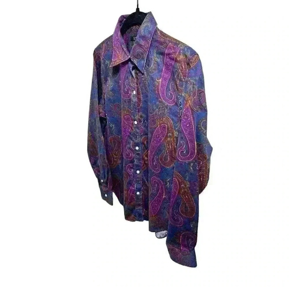 LRL Ralph Lauren Shirt Small Blue Purple Paisley Non Iron Button Up Cotton - Picture 3 of 9